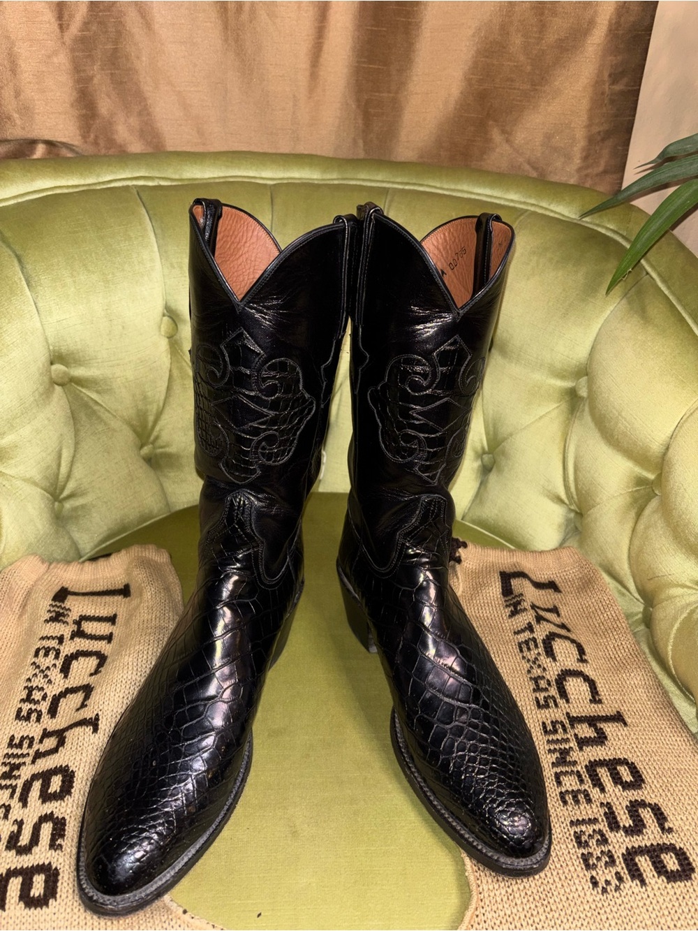 LUCCHESE CHARLES BELLY CAIMAN BLACK - BOOT WOMENS WESTERN 9.5A